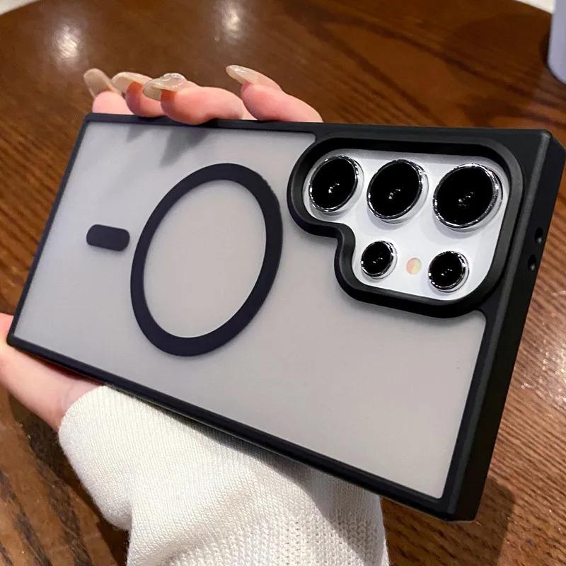 

Матовый акриловый магнитный чехол для телефона Samsung Galaxy S25 S24 Ultra S23 S22 S21 Plus, силиконовый мягкий защитный чехол с краями Galaxy S23 Ultra