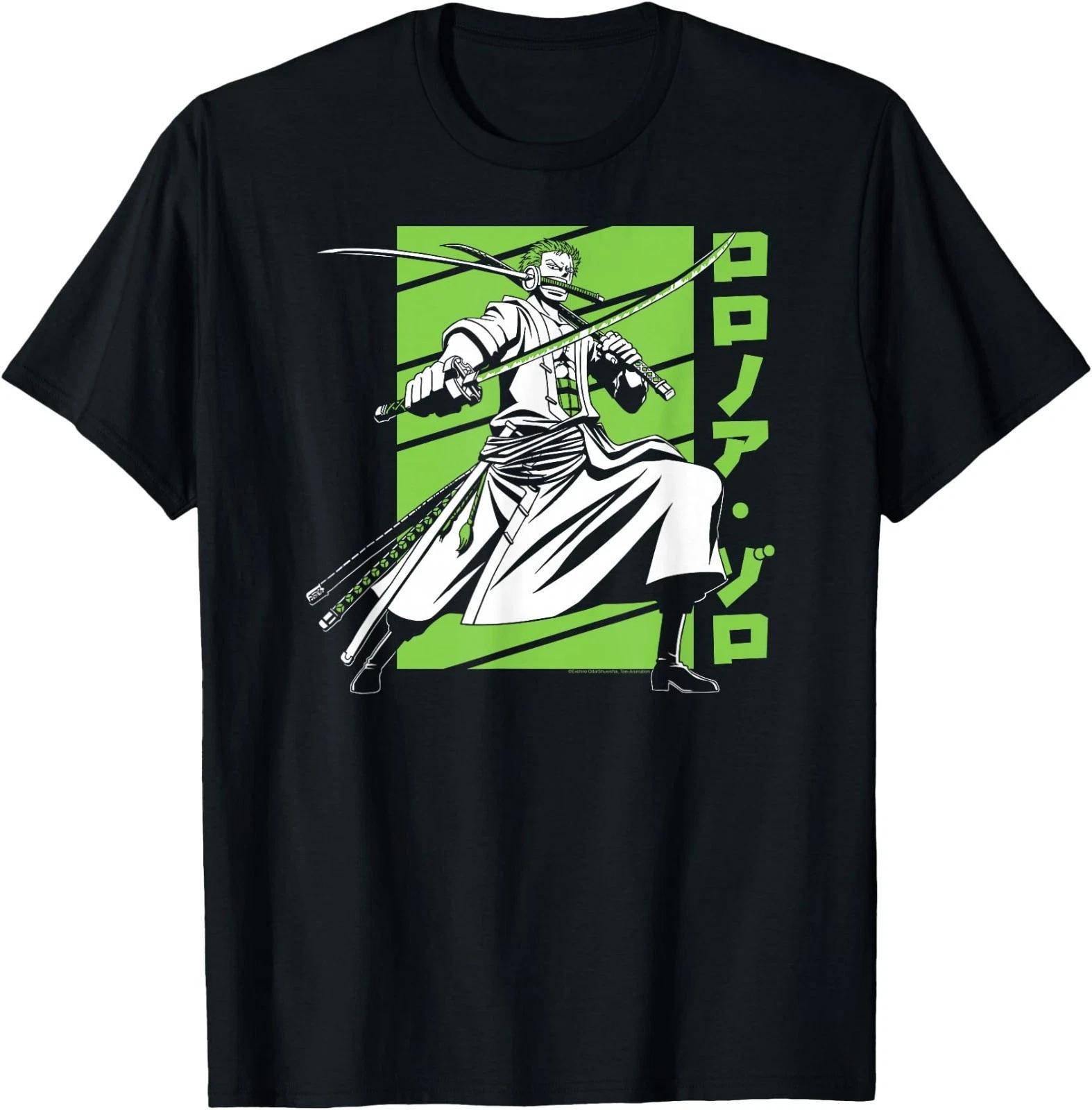 One Piece Anime White and Green Roronoa Zoro T-Shirt S