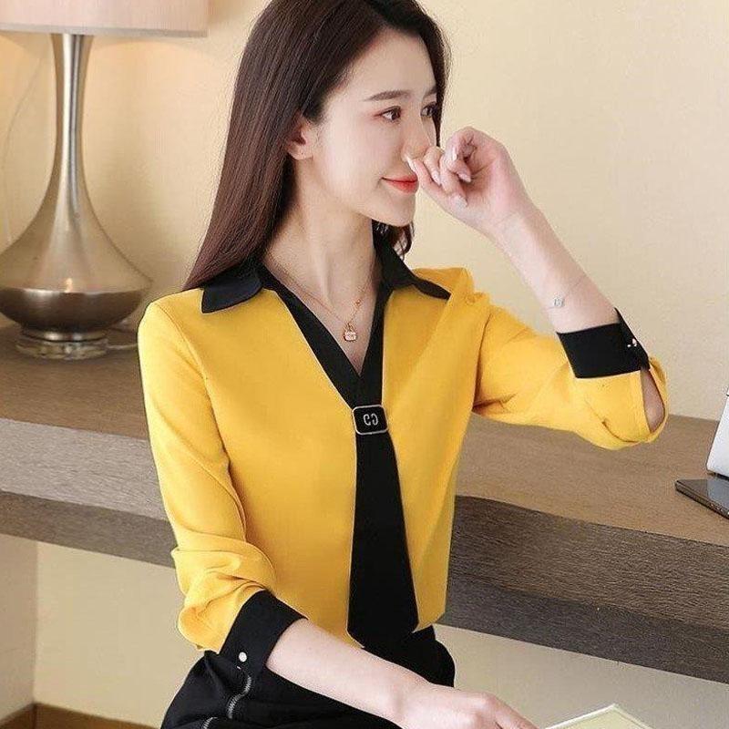 Elegante Mode V-Ausschnitt Krawatte Langarm Chiffonhemd Damenbekleidung Frühling Büro Dame Lässig Pendeln Uni Gespleißte Bluse