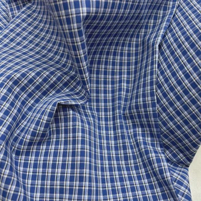 Blue Cotton Plaid British-Style Unisex Shirt