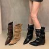 American Spice Girls Belt Buckle Pants Boots Western Cowboy Boots Women's New Autumn Retro Pointed Martin Boots