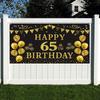 Trgowaul 65th Birthday Backdrop Gold and Black 5.9 X 3.6 Fts Happy Birthday Party Decorations Banner for Women Men Photography Supplies Background