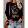 Womens Loose Fit Long Sleeve Round Neck Tee With 3D Peacock Cat Print - Milk Silk Fabric 2025 Casual Top