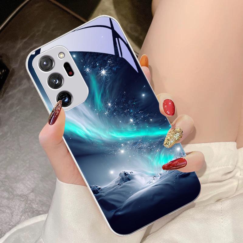 Brilliant Starry Sky For Samsung Galaxy Note 8 9 10 PRO 20 Ultra A01 02 03 Core 04E 4G 12 13 5G Tempering Glass Phone Case