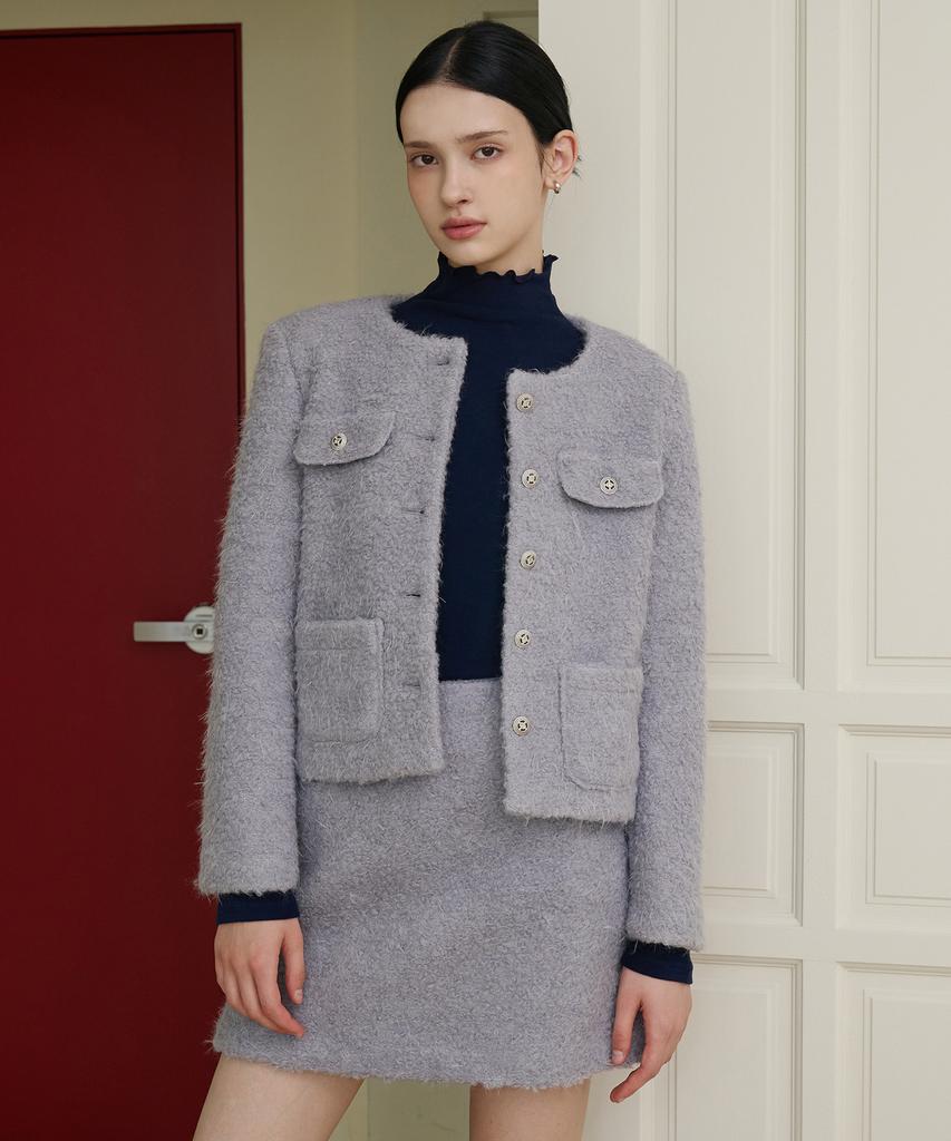 Bye Bye Seop Boucle Wool Mini Skirt Ash Purple [T43]
