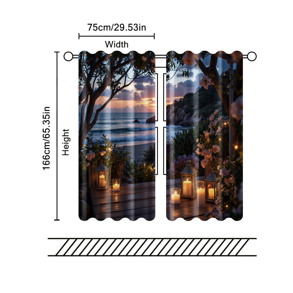 Filtering Curtains Excluding Rods Non Movable Without Batteries Sunrise Ocean View Use Bedrooms Living Curtain Set Of 2 Made Polyester Washable