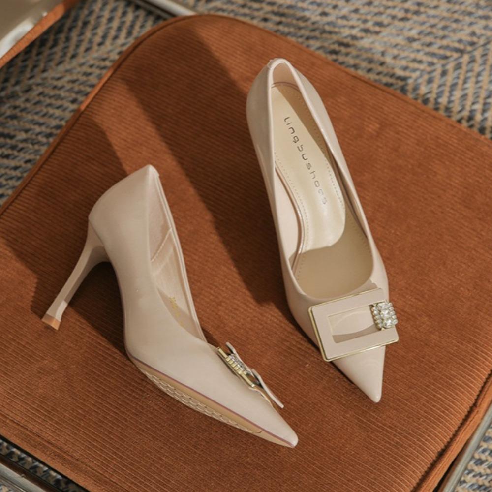 Fashion Women's Heels Patent Leather Heels for Ladies Spring and Autumn Bright Leather Versatile High Heels Elegant Heel Women's Shoes