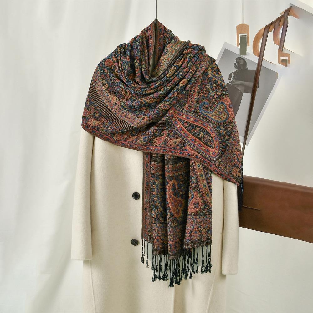 Jacquard Hijab Scarf Printed Islamic Turban Elegant Ethnic Style Scarf  Female