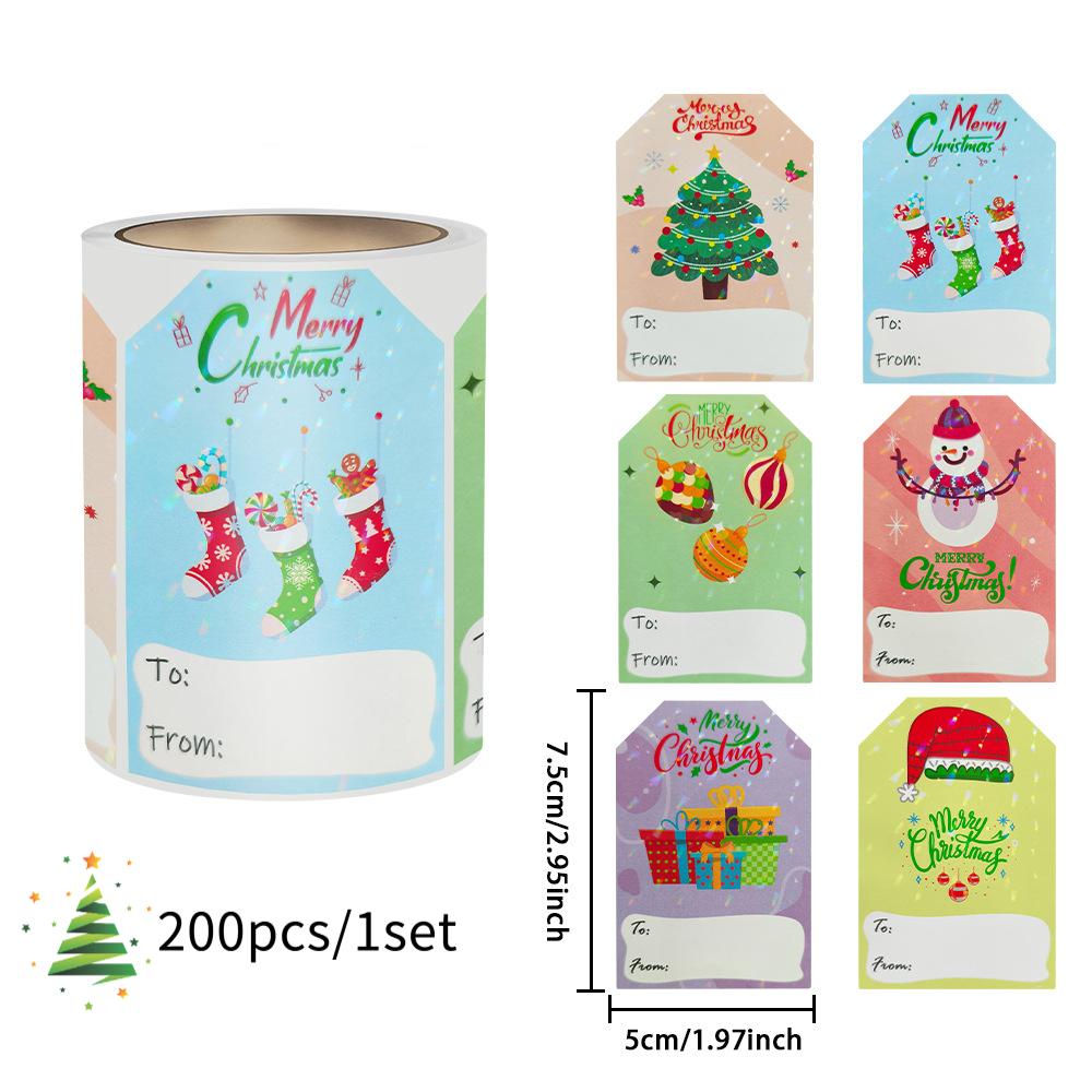 

200 шт. Рождественские подарочные бирки, Рождественские наклейки с именами, Самоклеящиеся этикетки для подарков, пакетов, коробок, оберточной бумаги Крист
