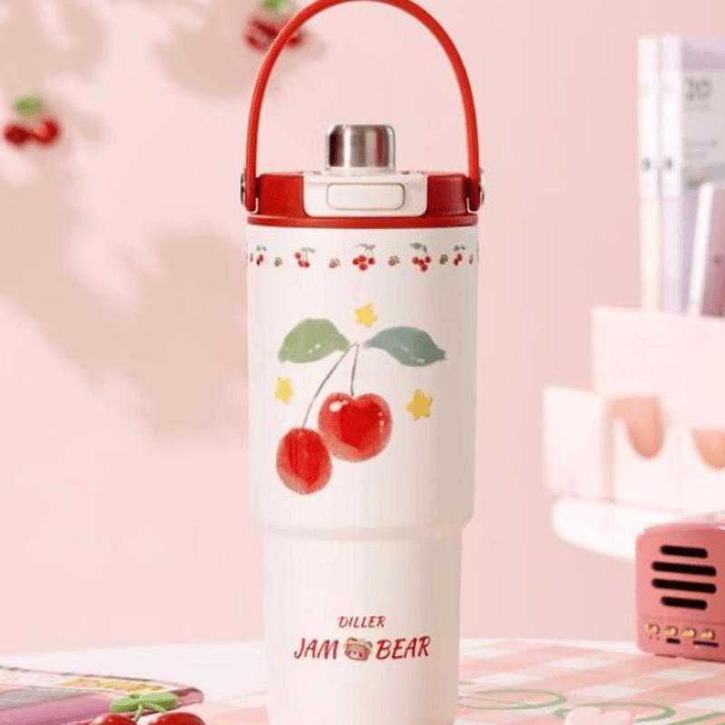 Diller Stainless Steel Kids Water Bottle with Cherry Handle - 880ml