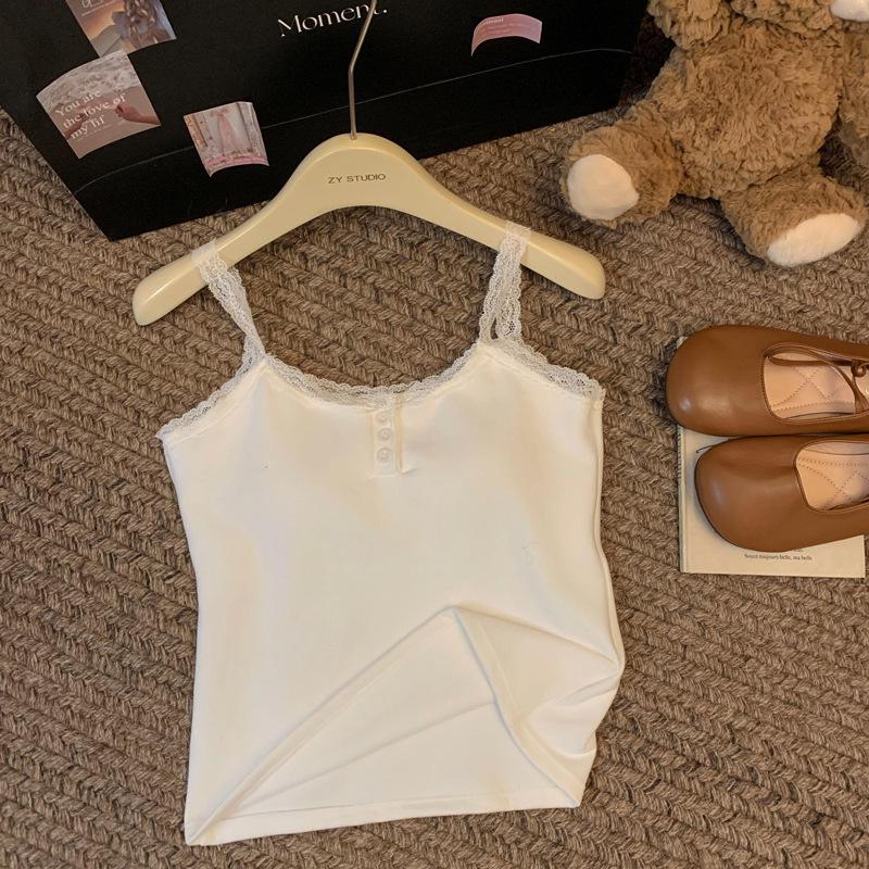 Damski top kamizelka koronkowy w stylu koreańskim z blokami kolorów – jesienny, dopasowany, ciepły i bez rękawów