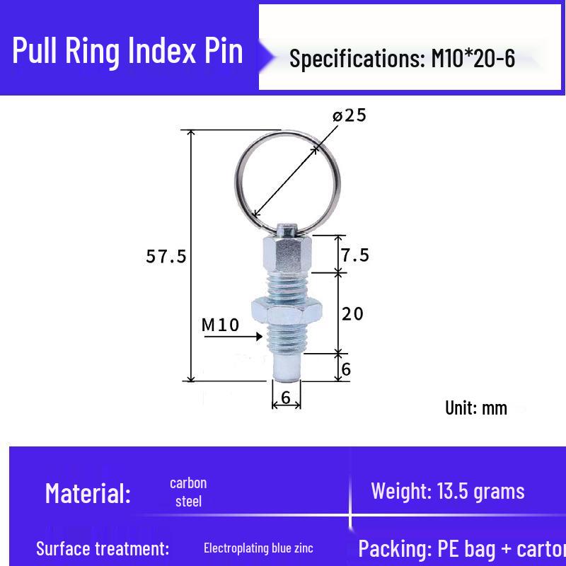 Stainless Steel Self-Locking Pull Ring Pin with Knob and Plunger Spring for Indexing and Locating