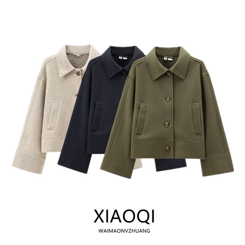 Fashion Style 2024 Autumn New Arrival Women's Casual Simple Fashion Loose Collar Felt Short Coat 1228436