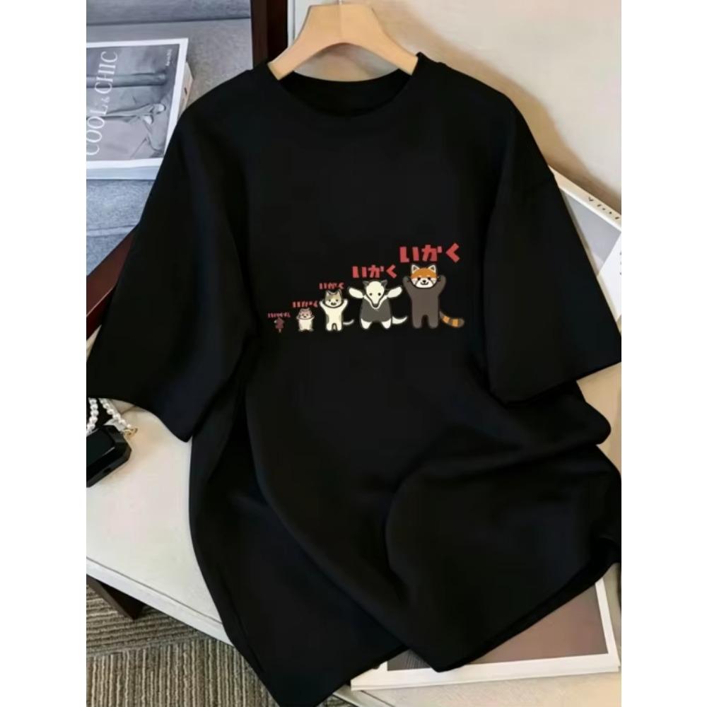 Korean Style Cute Cats Graphic T-shirt Short-sleeved Shirt Versatile Cartoon Kitten Print Casual  Streetwear Top