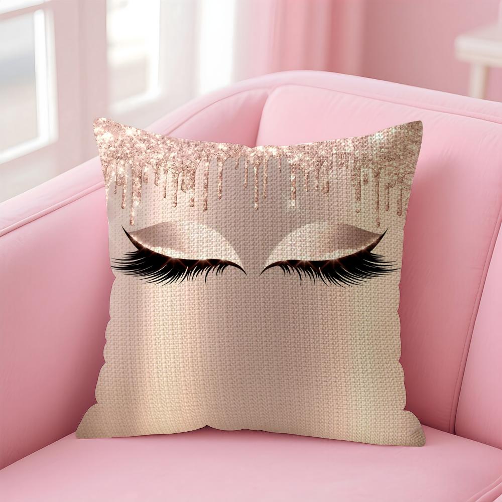 Makeup Eyelash INS Cushion Cover Natural Linen Pillow Case DoubleSided Print Decorative Sofa Pillowcase Home Decor Gift