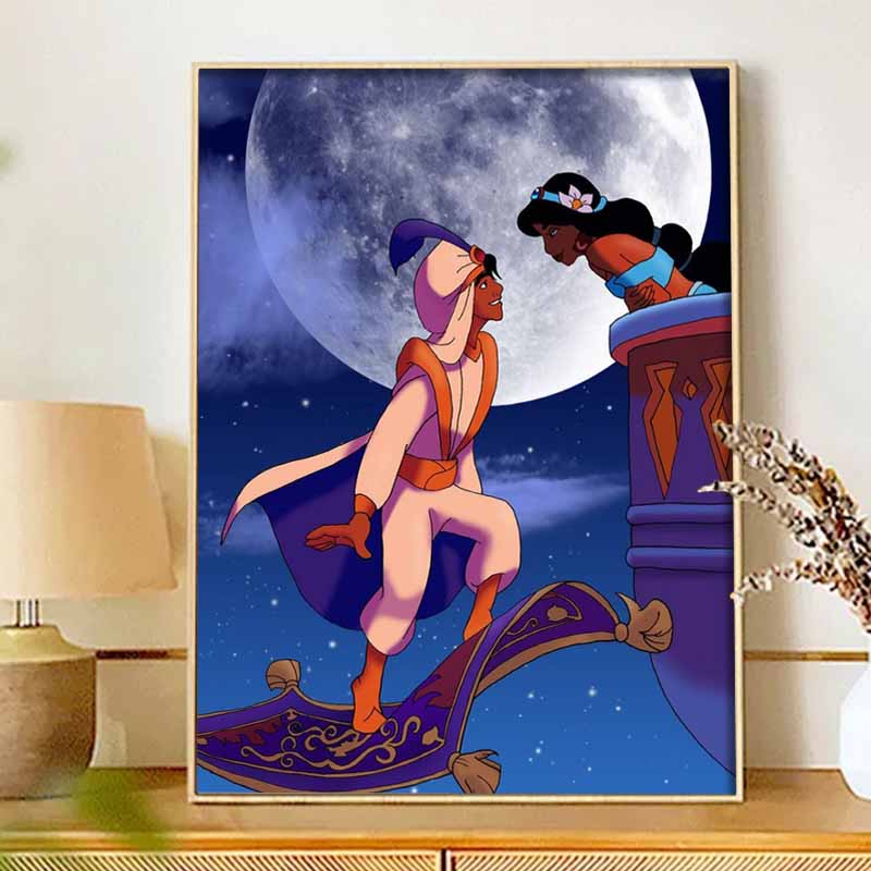 Disney Diamond Painting Kit Aladdin Jasmine 5D DIY, suitable for beginners and craft lovers, interior space decoration