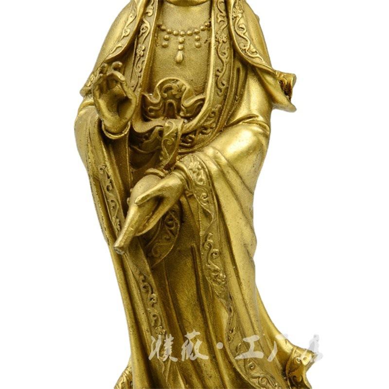 Bodhisattva Süsü Bakır Ev Mağazası Masaüstü Buda Heykeli Pirinç Ayakta Durma Ejderha Guanyin Bodhisat