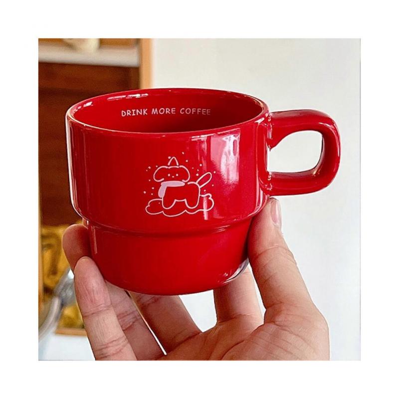 (Red)Cartoon Dog Mug Fashion Handheld Water Drinking Cup for Home Party