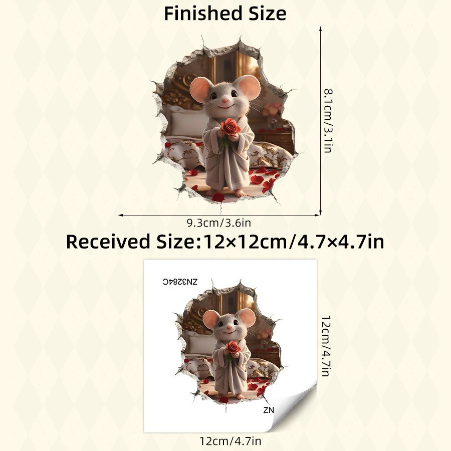 

3D Cartoon Cute Mouse Breaking Through Wall Stickers, Self-Adhesive Valentine s Day Skirting Board Decor for Room Decoration 12x13CM різнокольоровий