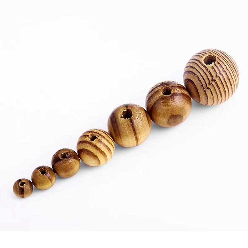 Redondo 6mm 8mm 10mm 12mm 14mm 16mm 18mm 20mm 25mm Madera Rayada Natural Suelto Cuentas para Manualidades DIY Artesanía en Madera Accesorios para Hacer Joyería
