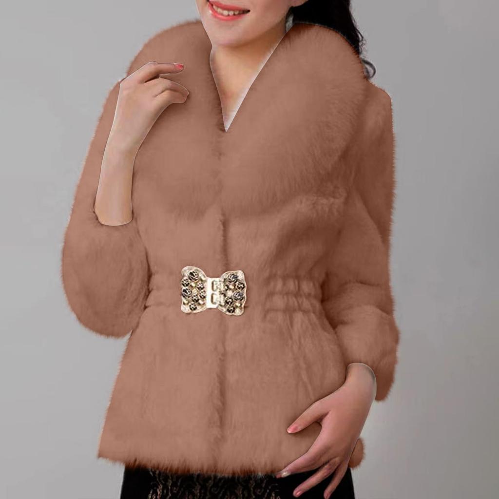 Damenmode Warmer Schalkragen Cardigan Einfarbig Langarm V-Ausschnitt Fleece-Mantel