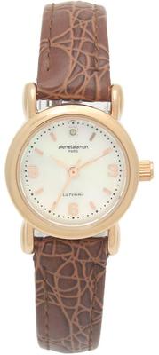 [Pierretalamon] Pierretalamon Watch 1 Point Natural Diamond Natural Shell Dial Leather Band Watch Pink Gold X Brown PT-7300L-3 Women's