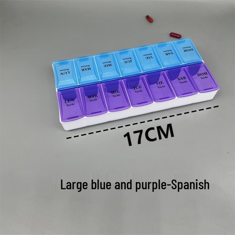 Organizer na leki w alfabecie Braille'a z dwoma rzędami: 7-dniowy, 14-komorowy, pyłoszczelny pojemnik do przechowywania