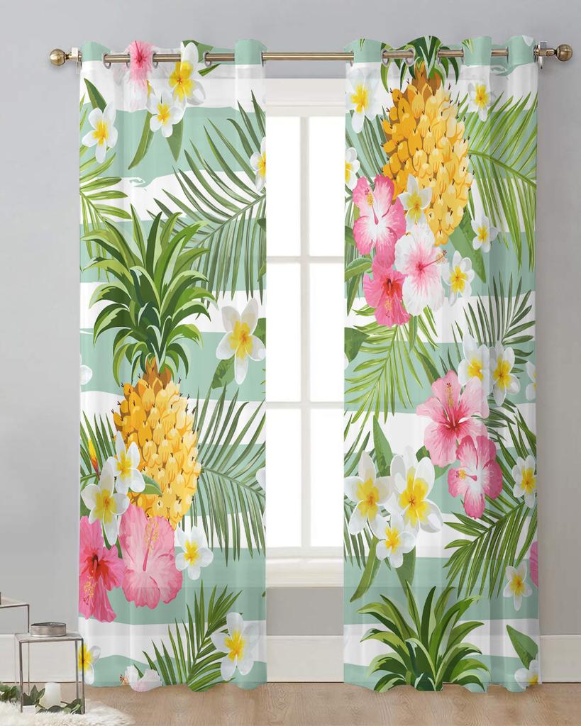 Ananas und tropische Blume Transparente Vorhänge zur Wohnzimmerdekoration Fenstergardinen für die Küche Tüll Voile Organza Vorhänge
