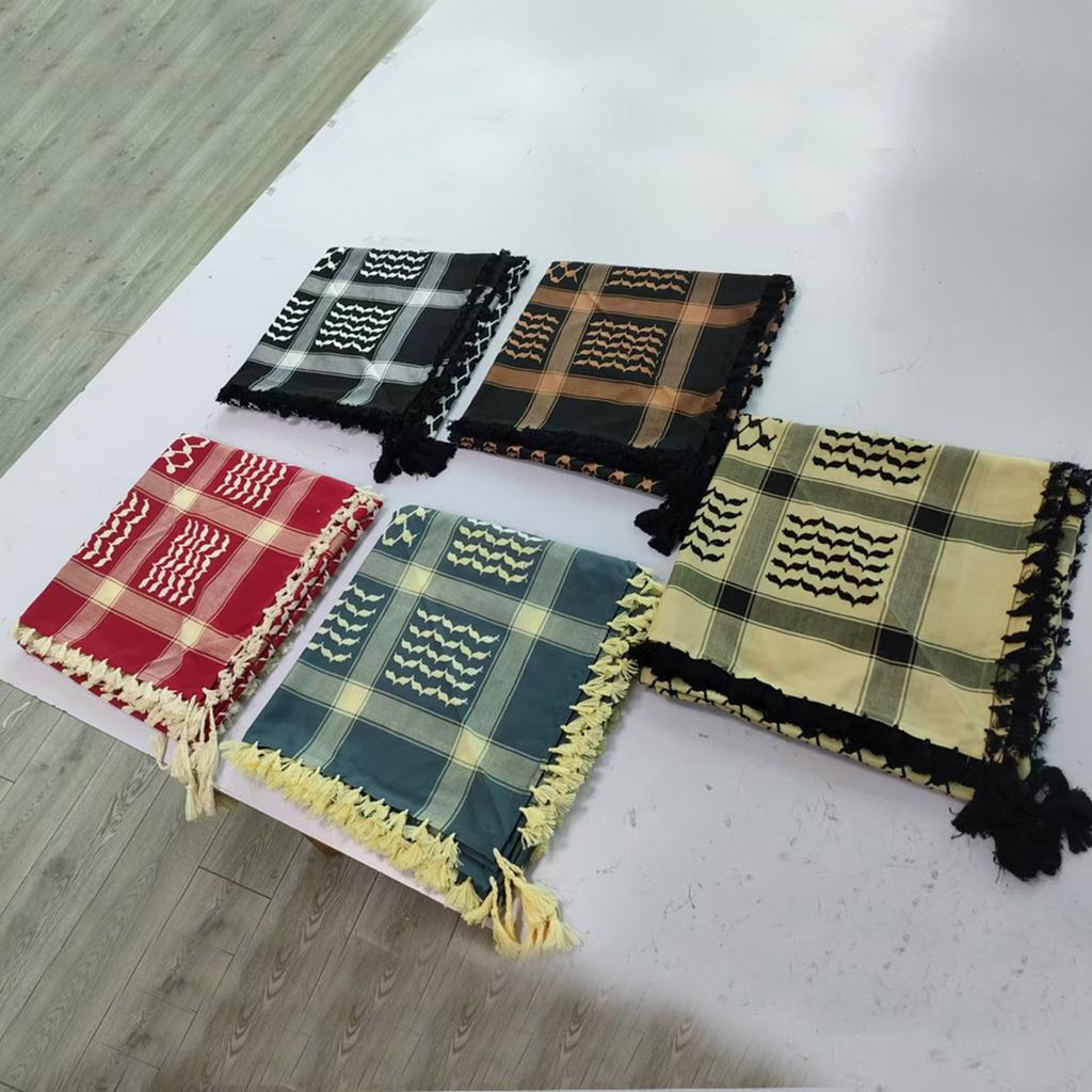 Arab Shemagh Scarf for Men Breathable Polyester Desert Neckwrap Tassels Neckerchief Hijab Shawl for Casual and Formal Ev