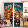 2pcs 2D Flat Printing Christmas Drapes Santa Claus Motorcycle Machine Washable Polyester Without Electricity Holiday Decorations