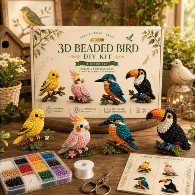 4Pcs/Box Animal 3D Beaded Craft Kit 4 Unique Designs For Family Diy Gifts For Kids And Craft Lovers