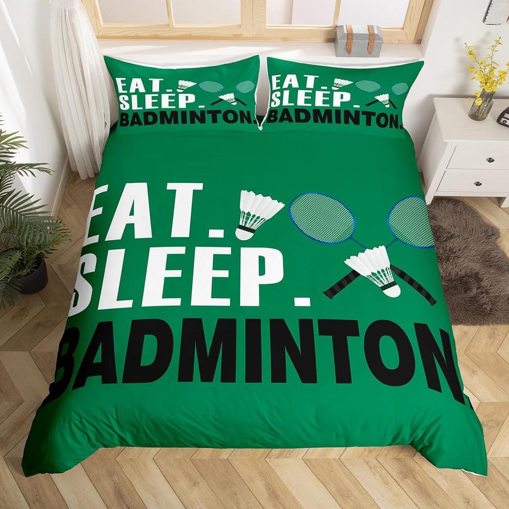 Sports Badminton Duvet Cover Fluorescent Green Pink Badminton Racket Bedding Set Sports Game Comforter Cover Fashion Quilt Cover