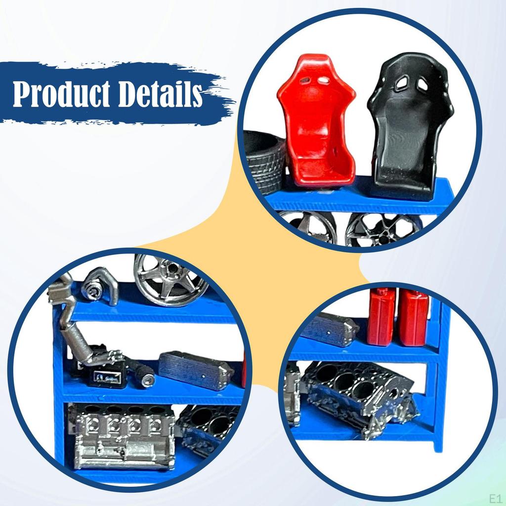 Car Parts Racks Model Auto 1/64 Scene Decoration Race Seat Miniature Wheel Rim Engine