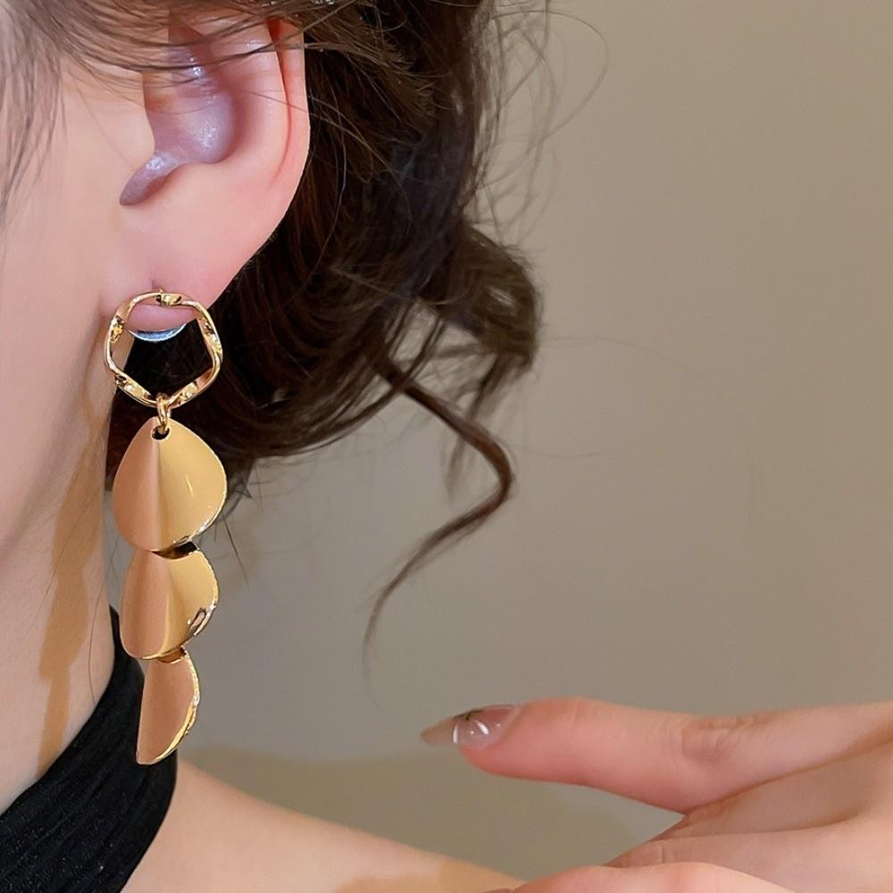Round Metal Drop Earrings Iron Ear Pendant Personality Circular Tassel Earrings Travel