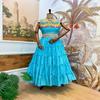 Festive Blue Tiered Skirt & Embroidered Jacket Set