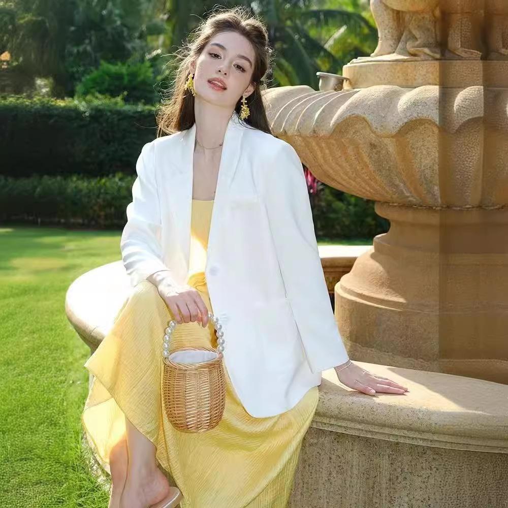 French Backless Sexy Yellow Suspender Dress Summer New Waist Strip Waist Slim Skirt