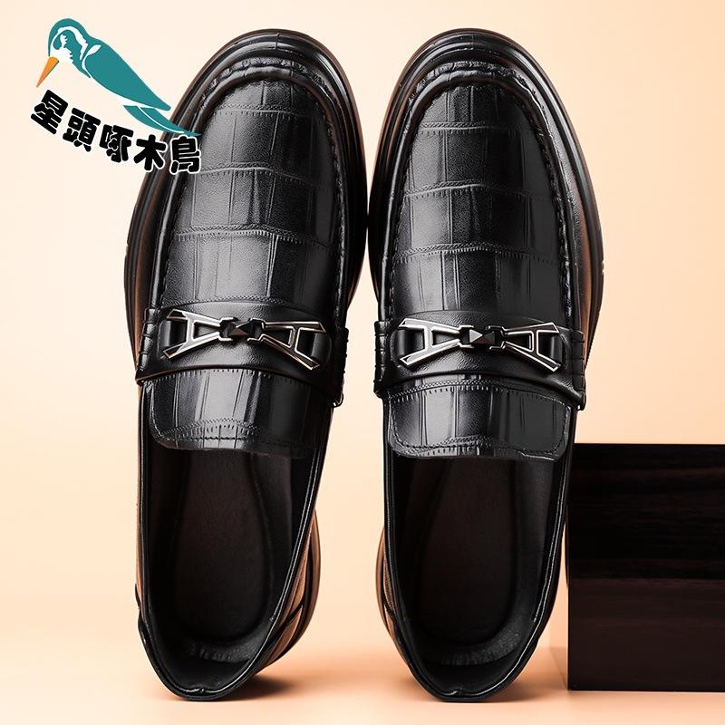 2025 new first-layer cowhide fashion Doudou shoes one-pedal lazy loafers Hugh leather shoes