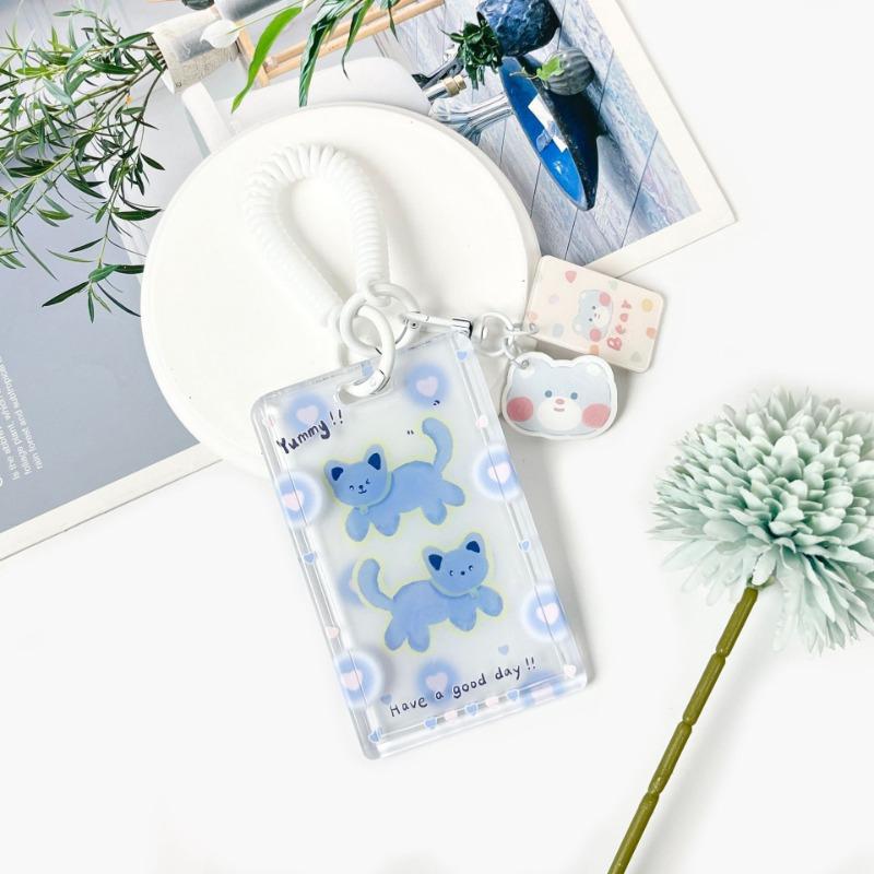 Cute Cartoon Cat ID Card Holder Portable Student Subway Bus Card Slide Cover Protective Case Kawaii Girl Kpop Photo Card Holder