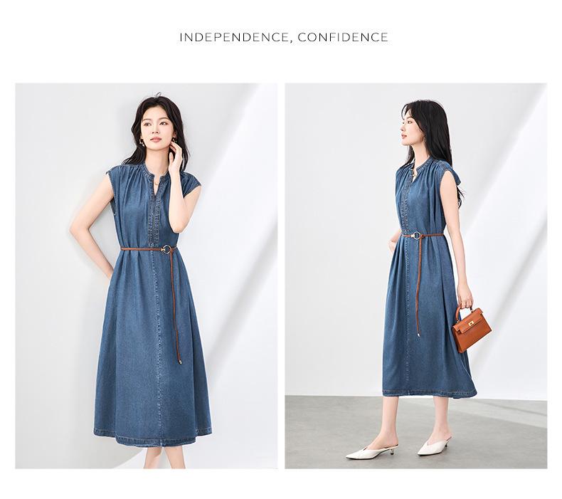 Women's Lyocell Tencel Denim Dress: Casual & Elegant French Summer Long Dress