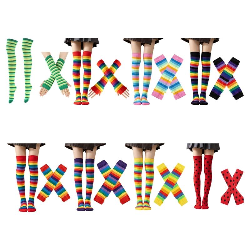 Fingerless Gloves Arm Warmers Over-the-Knee Socks Halloween Costume Matching Thigh High Socks and Arm Sleeves, One Coordinated Set for Themed Setting,