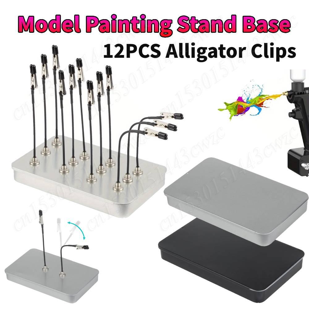 Model Painting Stand Base Holder 12PCS Alligator Clip Sticks Magnetic Bendable Clip Sticks Stand Base for Gundam Model Crafting