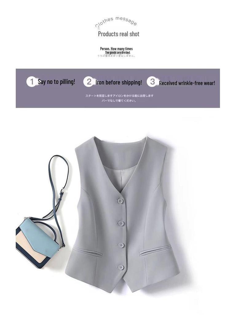 Women's Slim Fit Black Waistcoat - 2024 Spring/Fall Layered Short Vest