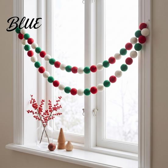 Hanging Festive Ornament 78.8 Inch Christmas Pom Garland, Red Green White 20/30 Pompom Wall Window Balls Garland Ornaments for Xmas Tree, Fireplace,