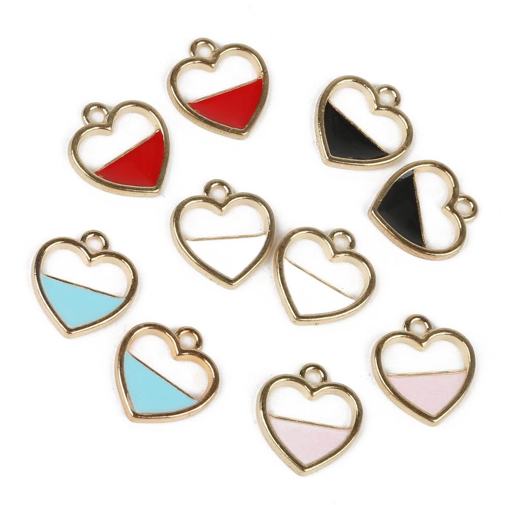 10Pcs 15x16mm Heart Shape Metal Alloy Enamel Charm Pendant Beads for DIY Jewelry Findings