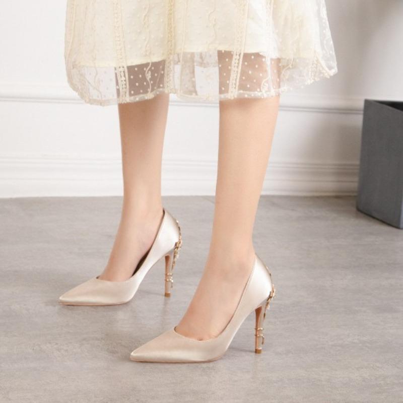 Moda Estilo Europeo Americano moda seda de lujo ligero, flores sexys, boda, cena, no roza los pies, zapatos de tacón alto para mujer