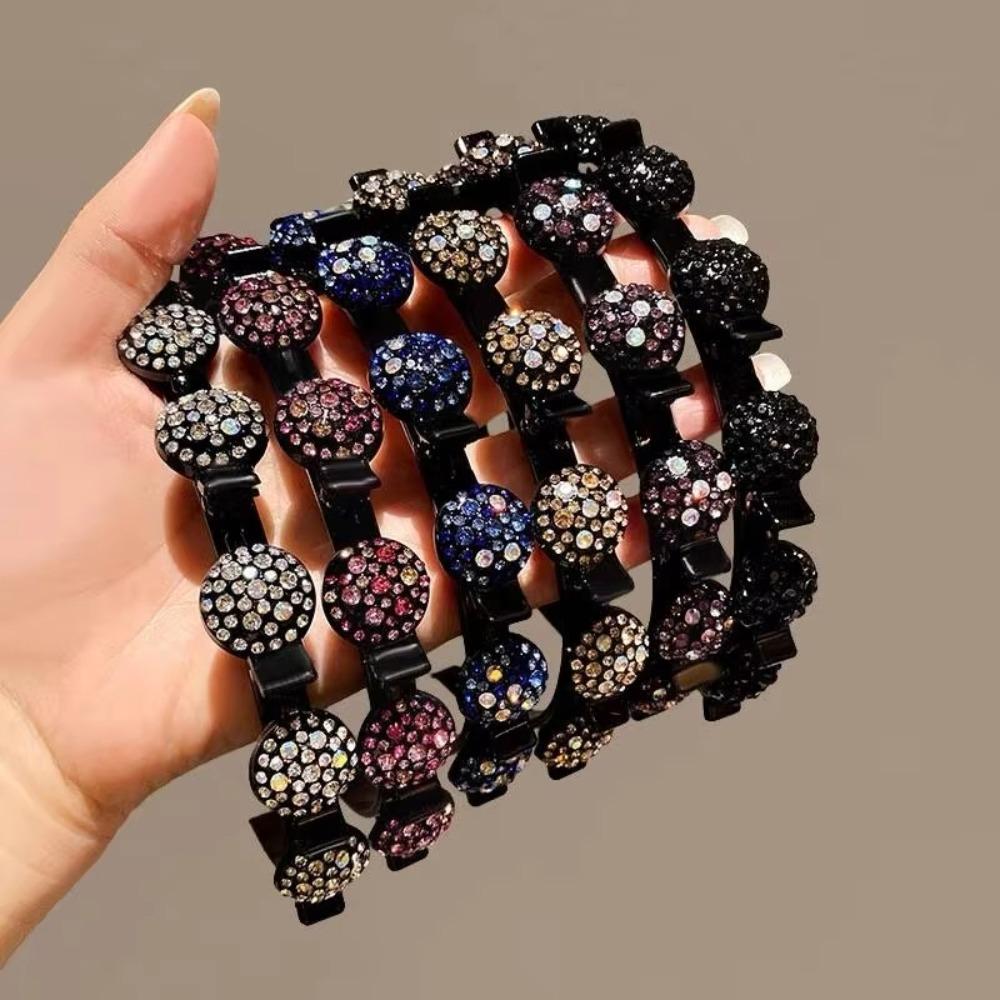 Antislip Hair Bands with Clips Elegant Shiny Hair Hoop Rhinestone Bangs Fixed Headband  Banquet