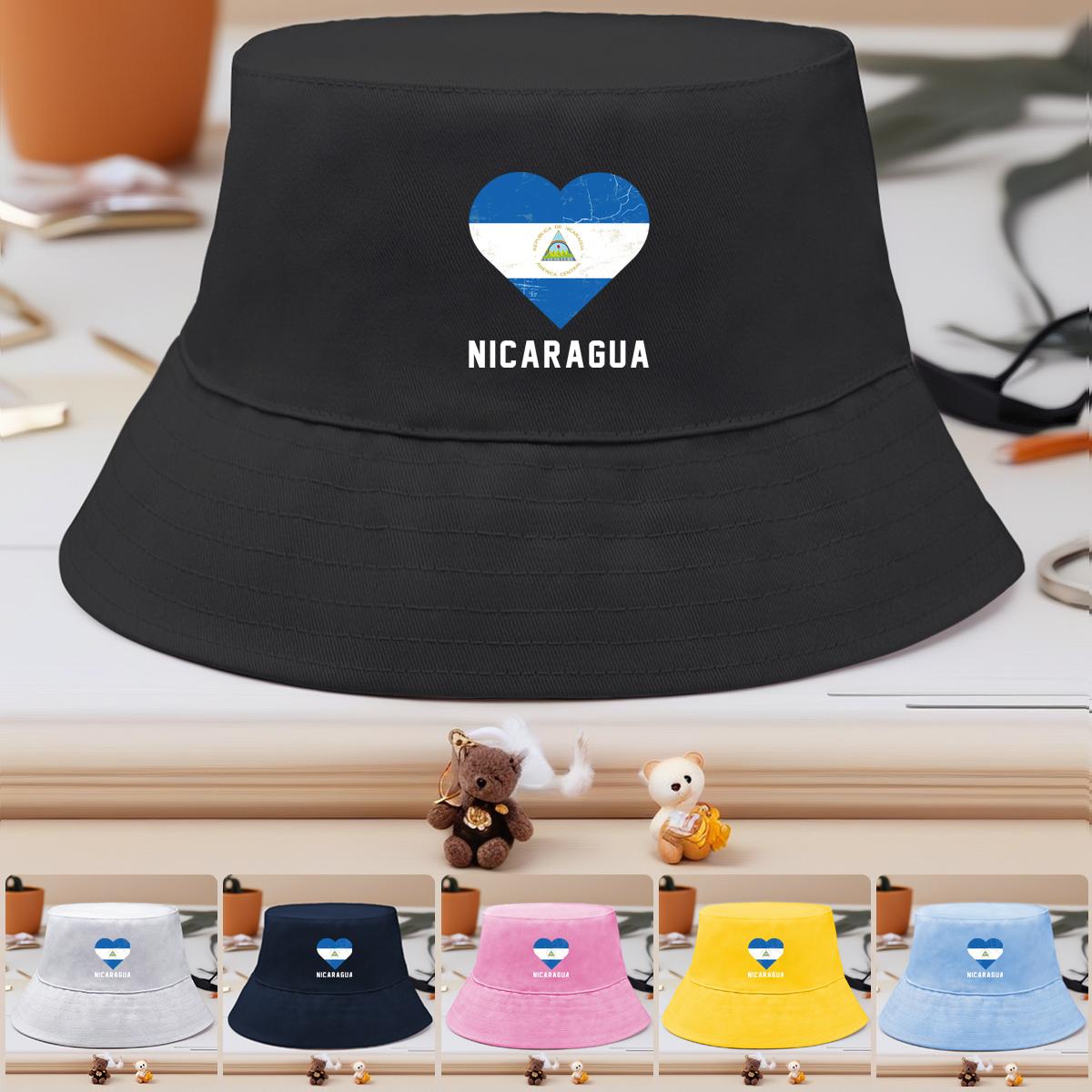 

Flag of Nicaragua Print Bucket Hat , Heart Fisherman Cap Unisex Casual Spring Beach Hat as the picture жовтий