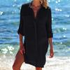 Geknitterter Stoff zwei Taschen verdeckte Knöpfe Strandbluse Bikinijacke Hemd Badeanzug Strickjacke Damen