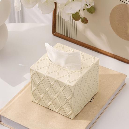 Tissue Box, with Waterproof Wear-Resistant Surface, Diamond Embossed Texture Compact Paper Holder for Office Bedroom