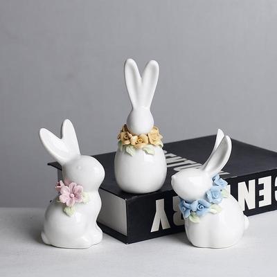Nordic Mini Ceramic Rabbit Ornament - Simple White Porcelain Home Decoration